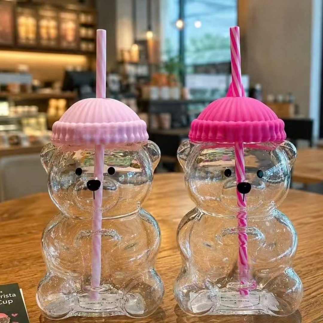 Coffee Tea Shop - Bk Bear Shaped Glass Straw Cup