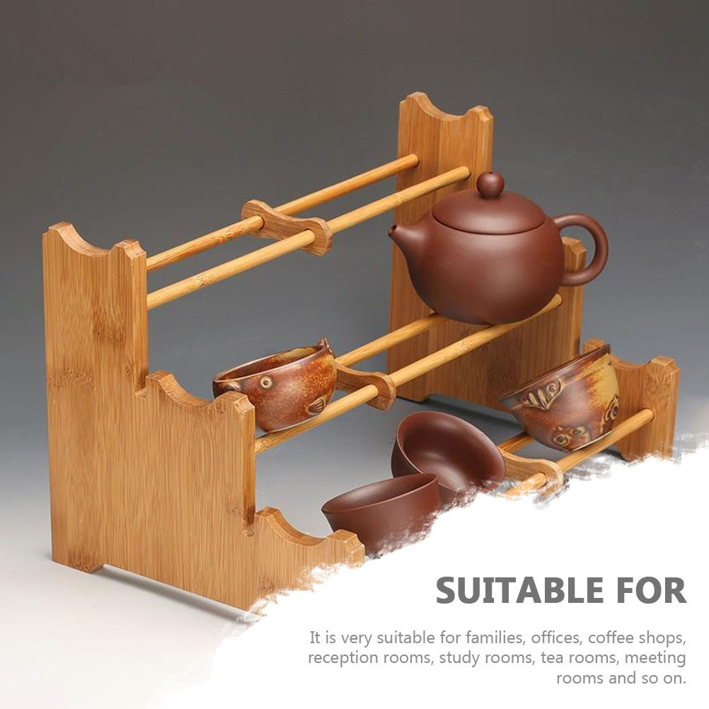 Coffee Tea Shop - Bamboo Tea Cup Storage Rack with